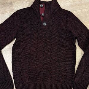 NWT Amongst Others Men’s Dark Burgundy Brown Black Sweater w Button Neck Detail